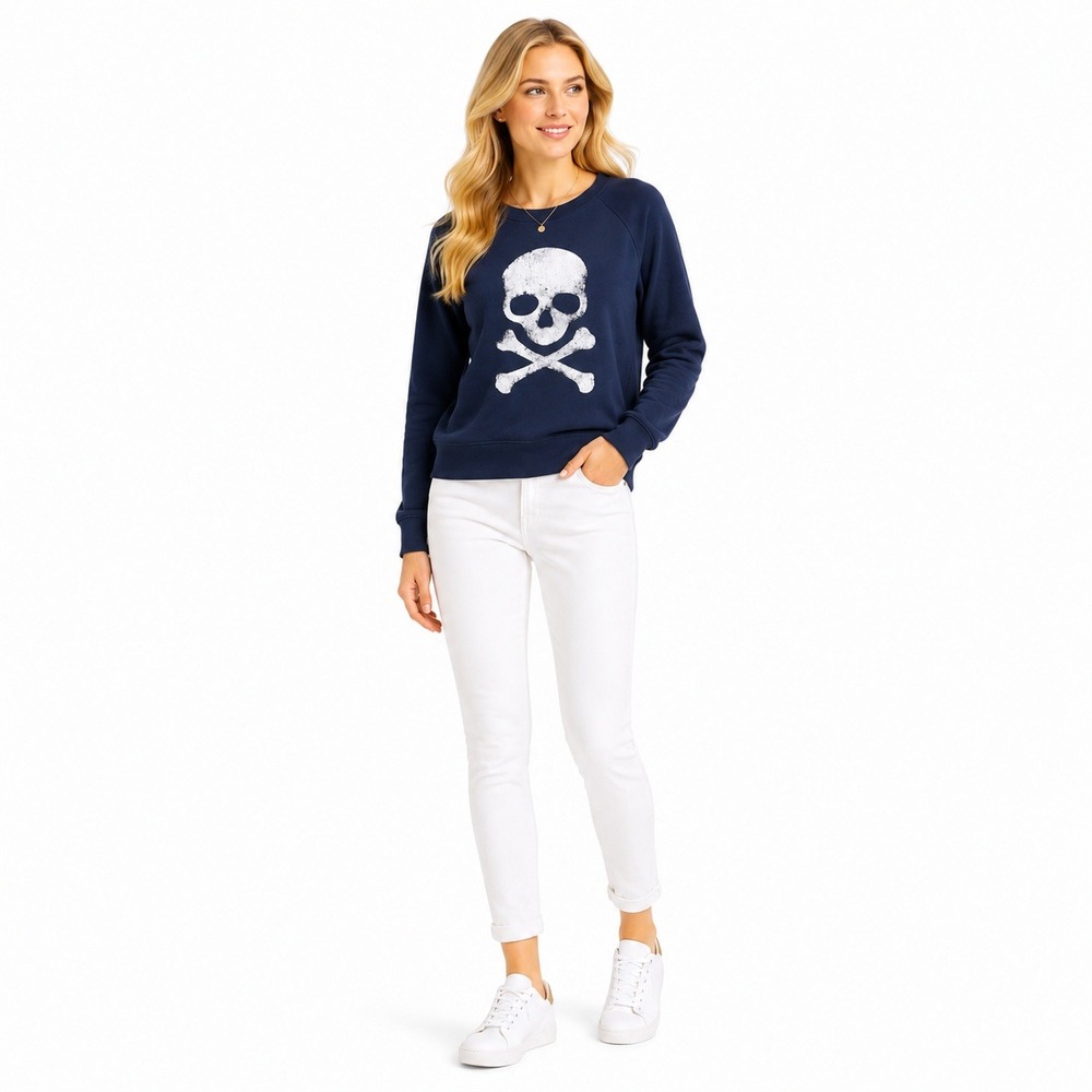 SoulCycle Navy Blue Skull Crossbones Graphic Crewneck Sweatshirt Womens Medium